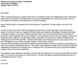 When fighting for safety in birth, the experience matters. Letter to Editor from Sam O'Brien